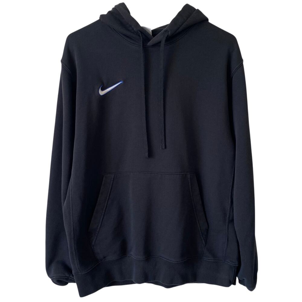 NIKE CLUB Men's French Terry Pullover Hoodie Black Size Medium Swoosh Graphic